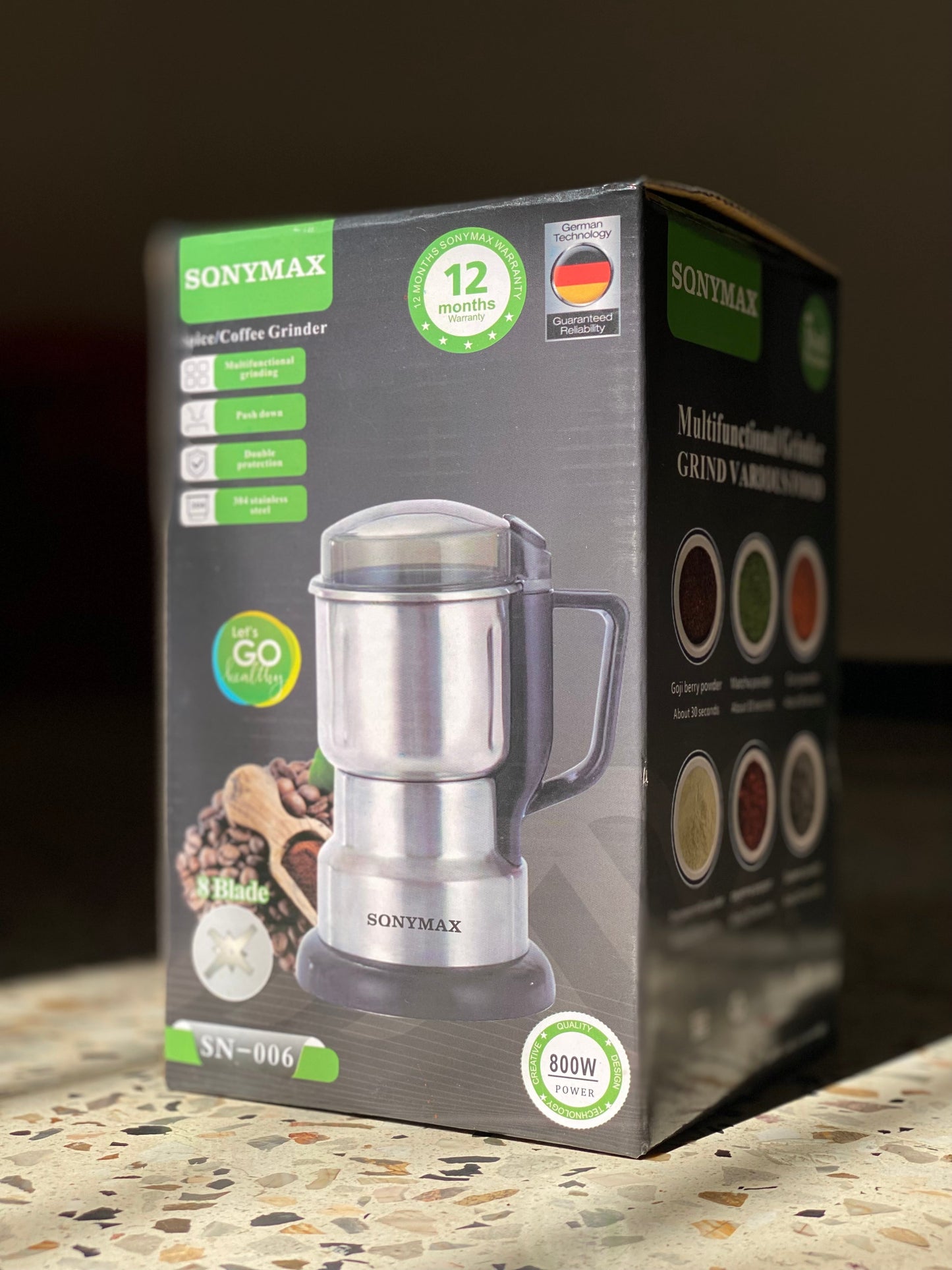 مطحنة القهوة والتوابل الكهربائية SONYMAX 800Watt – قهوة ☕ توابل 🌿 مكسرات 🥜